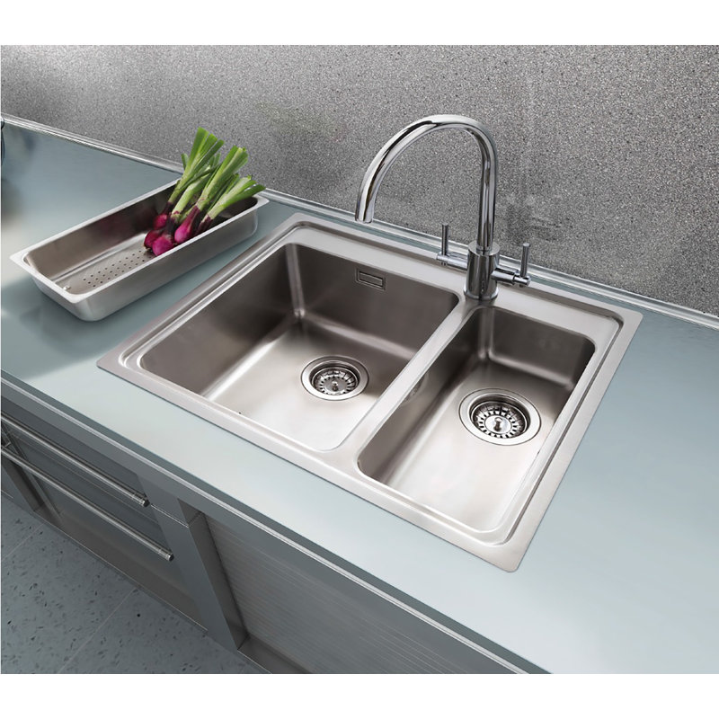 Belfry Kitchen Low Profile 63cm x 19cm 1.5 Bowl Undermount Kitchen Sink